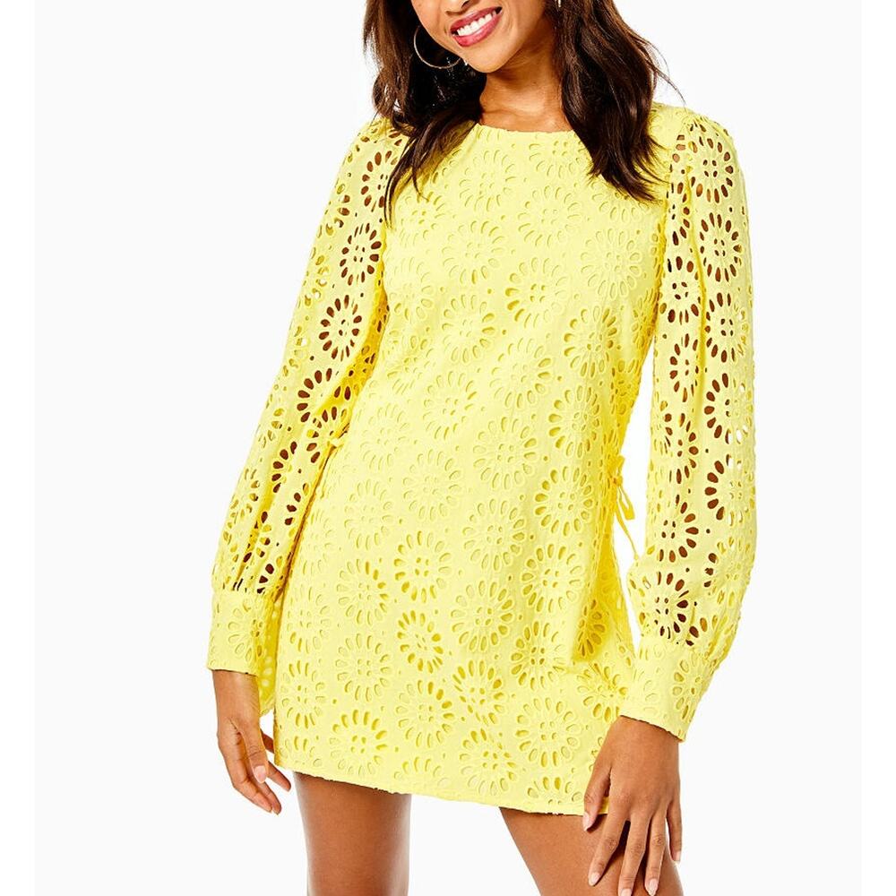 Lilly Pulitzer 'Aisha' Yellow Ballon Sleeve Eyelet Romper Size 10